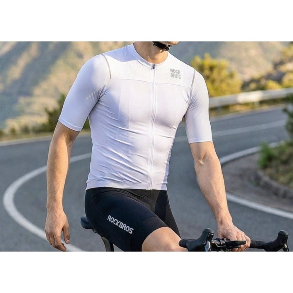 ROCKBROS Men M Short Sleeves Cycling Jersey Road Bike Shirt Quick Dry w/3Pockets